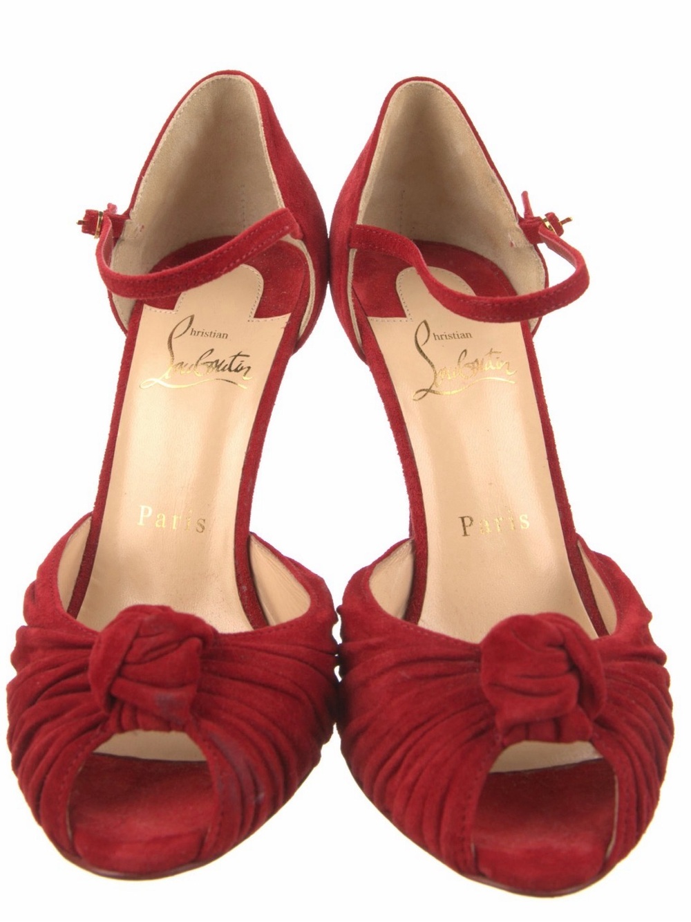 Christian Louboutin Marchavekel Red Suede Sandals Open Toe Pump Heels EU 37